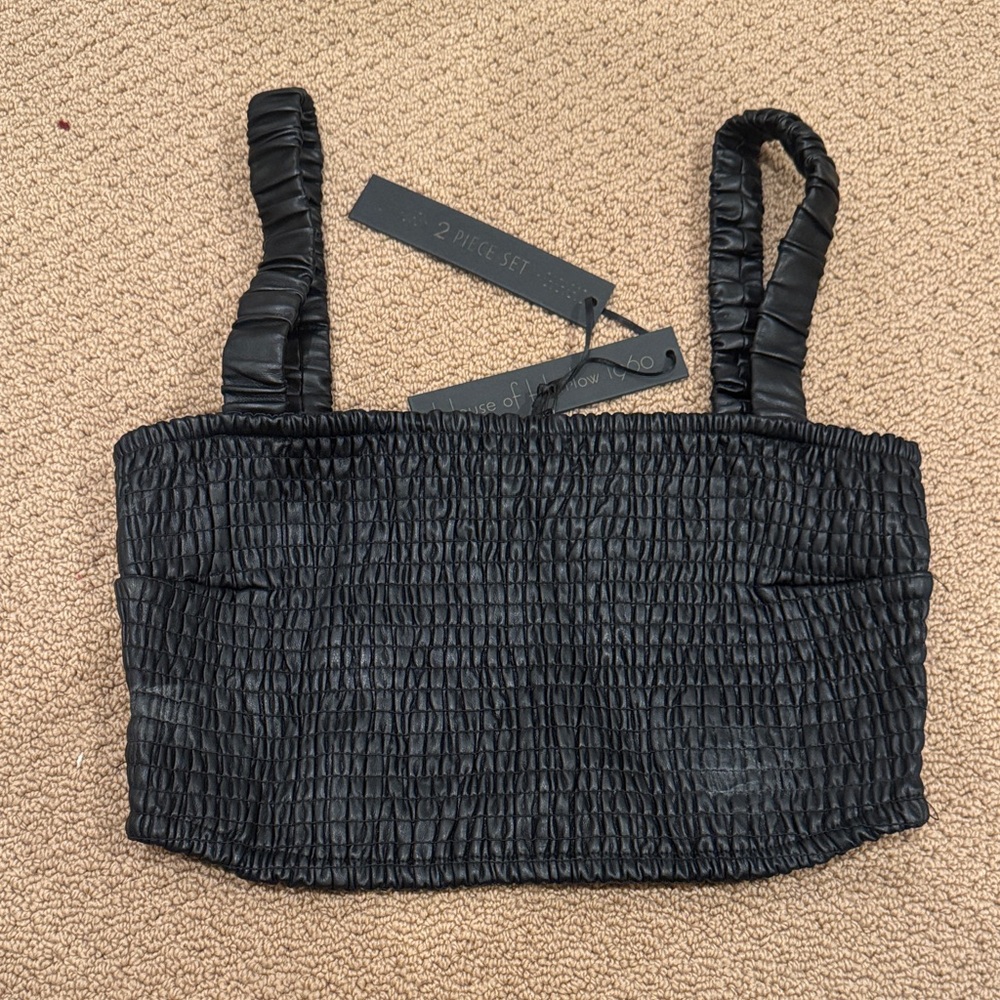 Black Pleather Ruched Crop Top